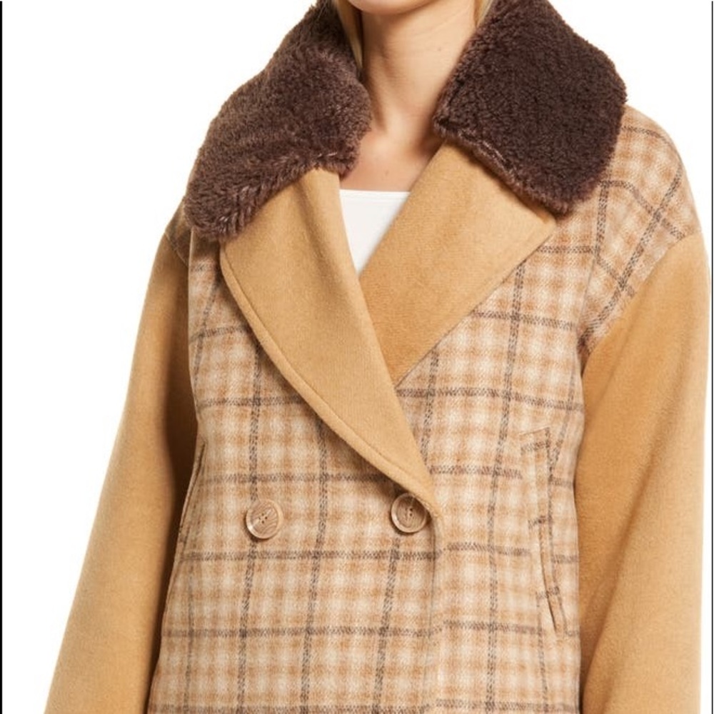 RACHEL PARCELL Double Breasted Jacket with Faux Fur Collar